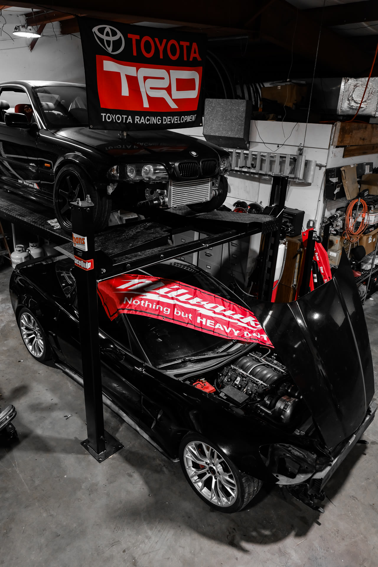 LS-swapped Corvette on the lift