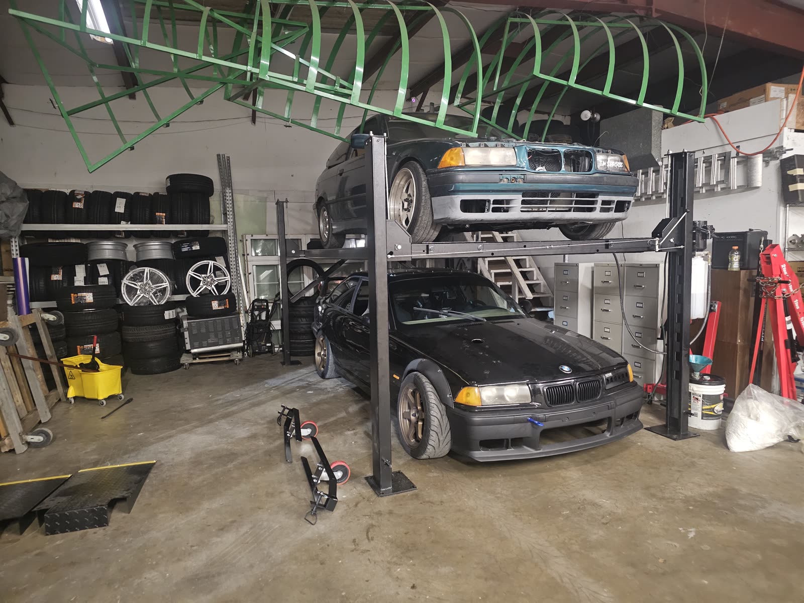 BMW project cars on the four-post lift