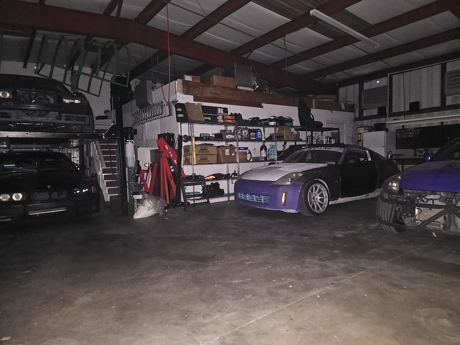 Builds lined up inside the shop