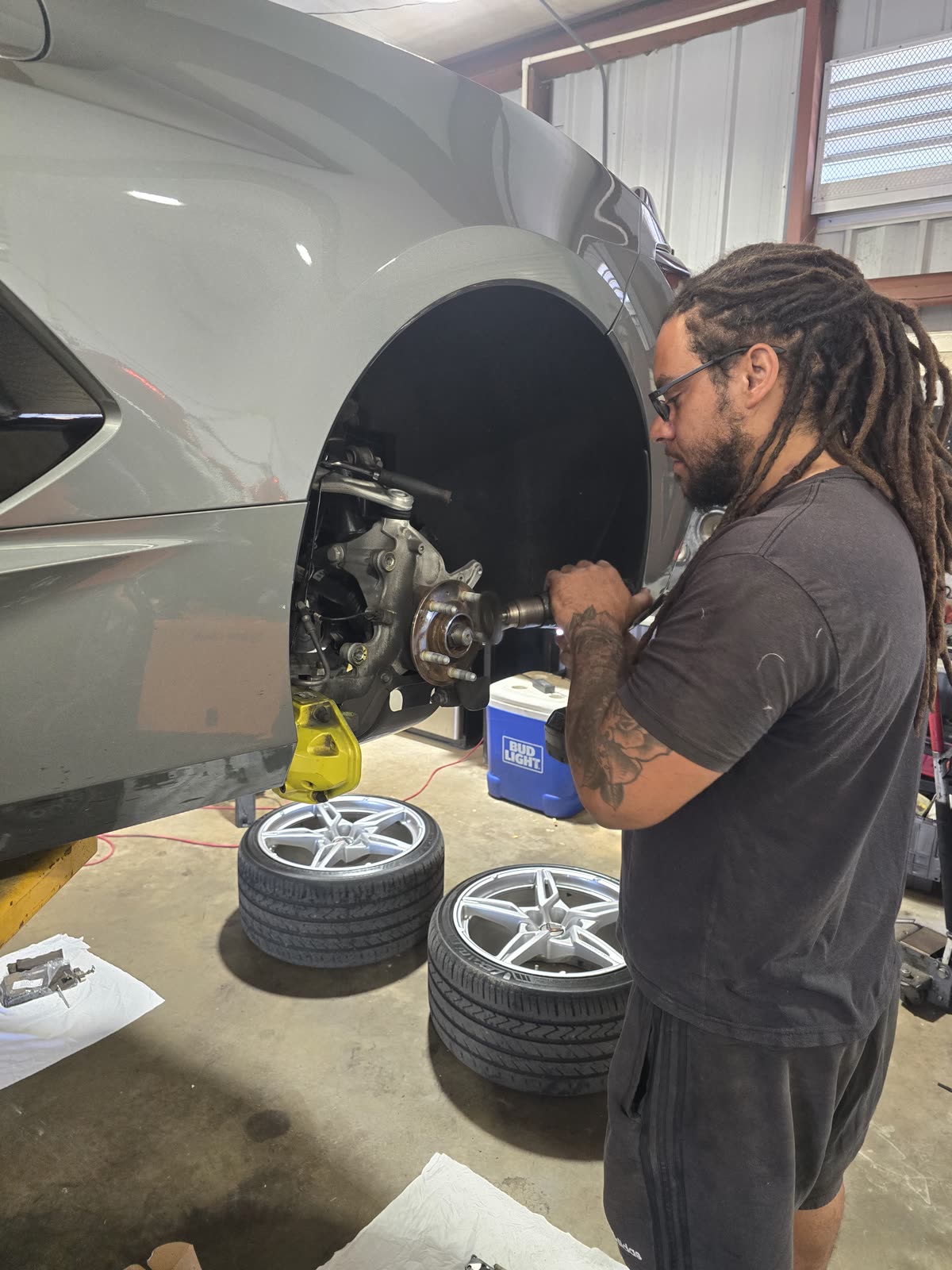 Brake and hub work in the bay