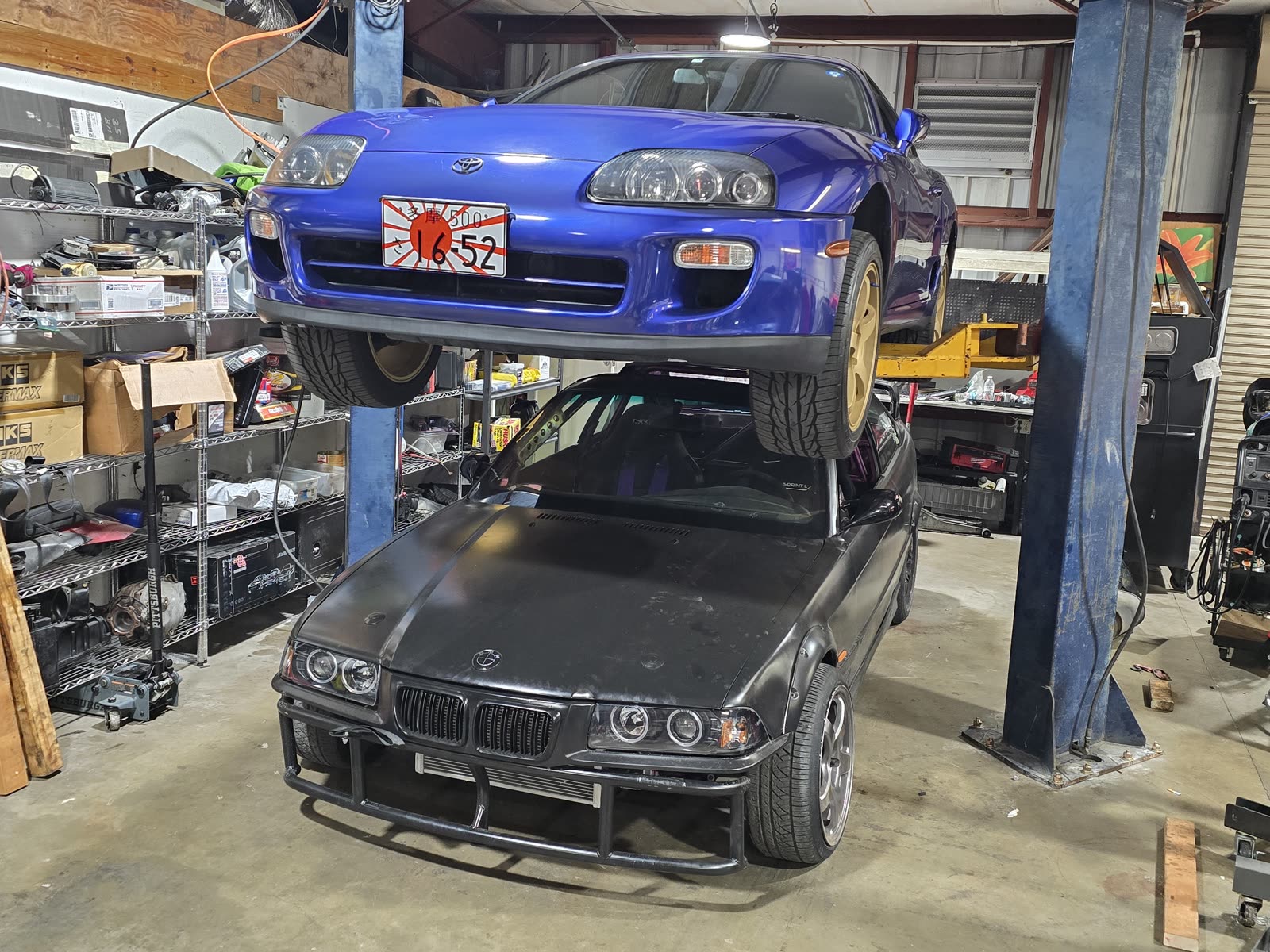 Supra on the lift above a BMW project